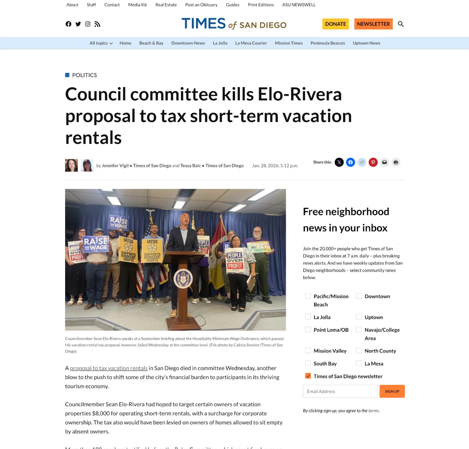 Right rail newsletter module on live article page blending into white background with no visual differentiation